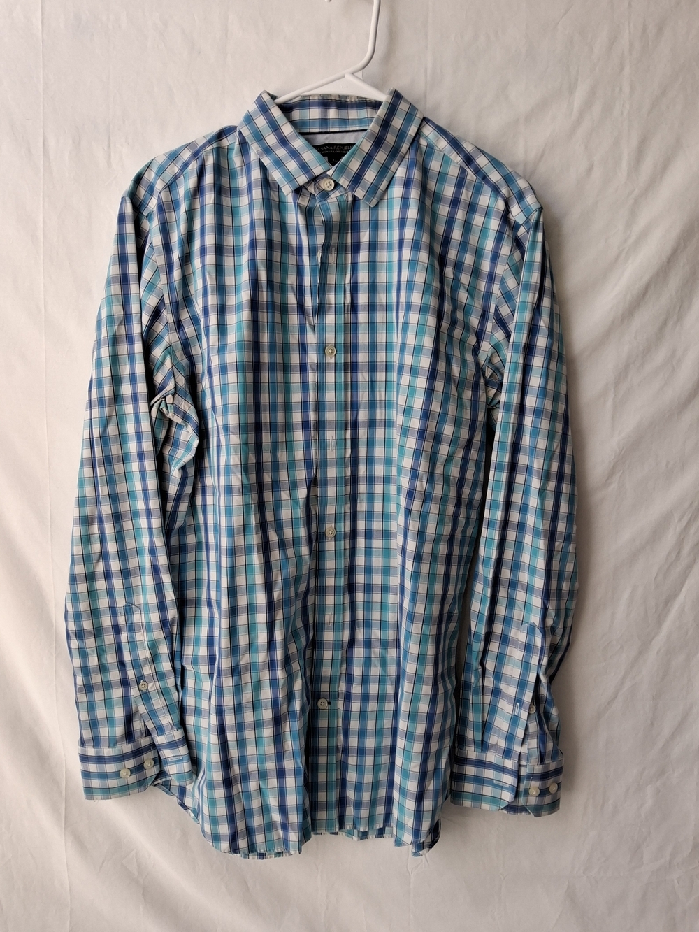 Banana Republic Blue and‎ White Plaid Dress Shirt